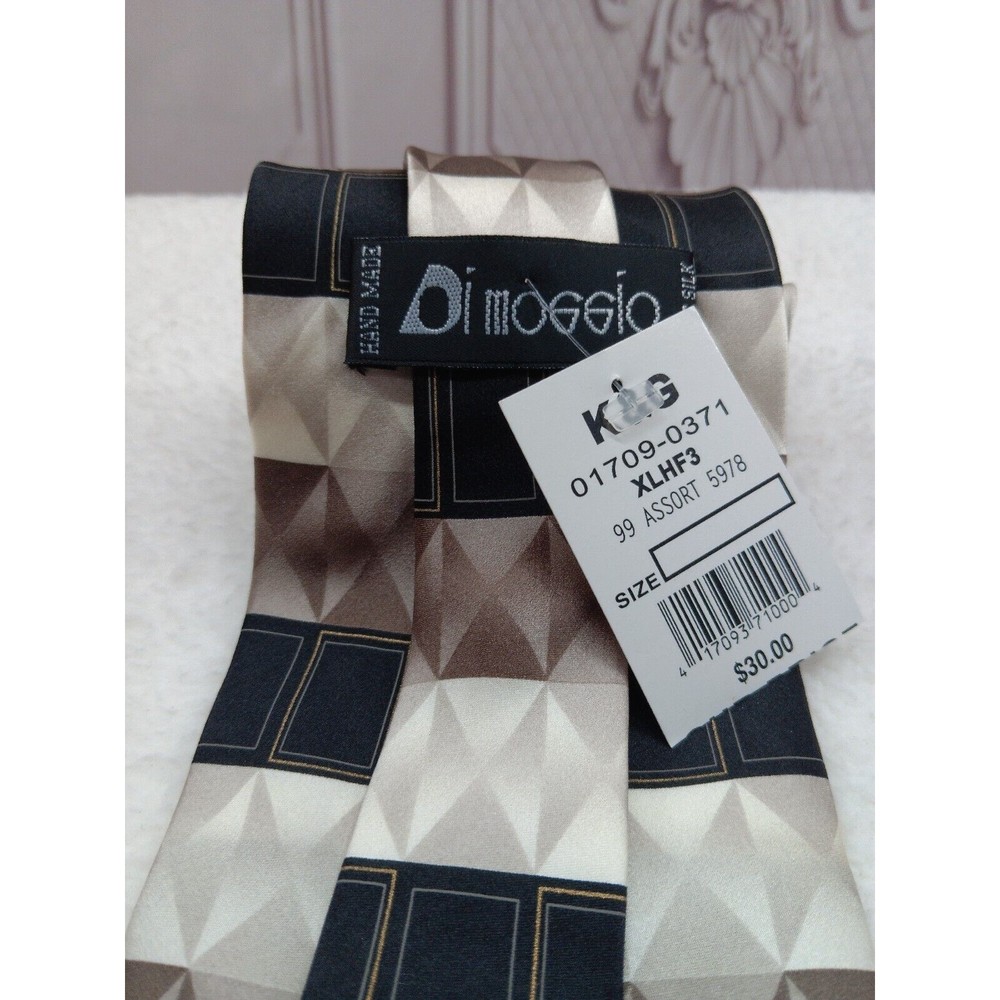 NWT Di Moggio Mens Premium Tie Pure Silk Handmade Smooth Brown/Beige MSRP $30 EC